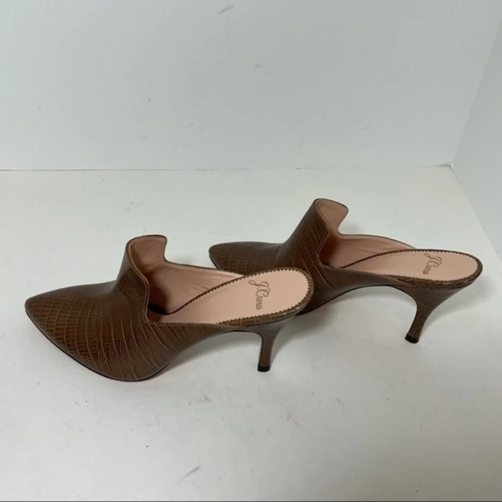 NWOB J. Crew Lissa mule  high heels brown leather embossed lizard size 7 - Picture 4 of 7